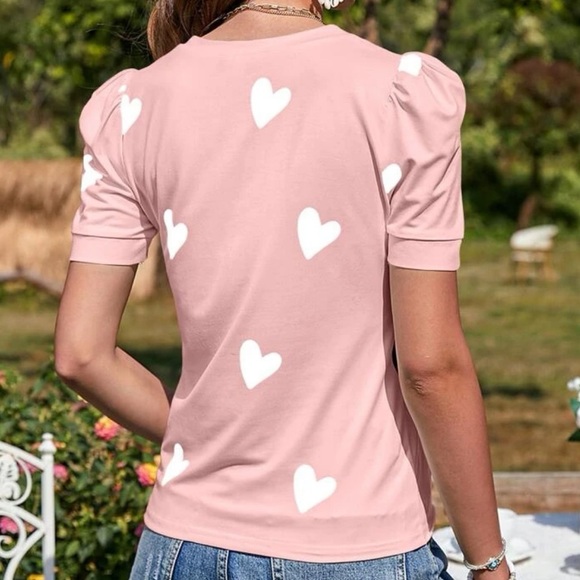 New pink heart print short sleeve top - Picture 4 of 5